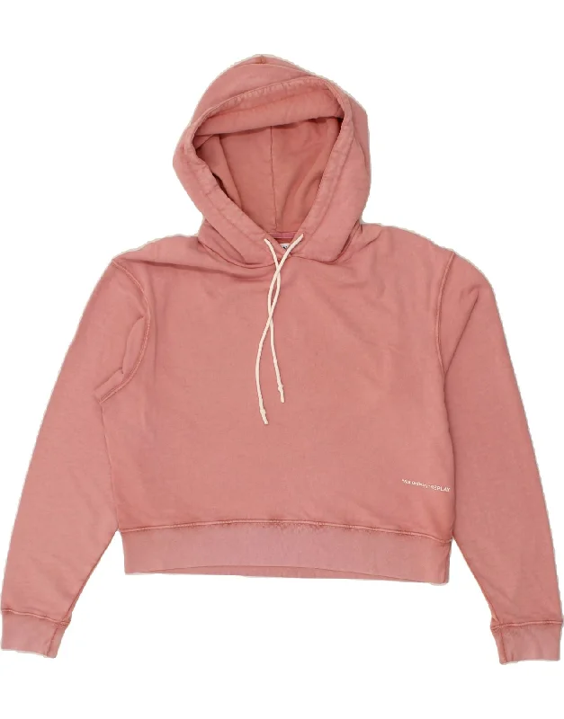 REPLAY Womens Oversized Hoodie Jumper UK 14 Medium Pink Hoodie Sweatshirt Pullover