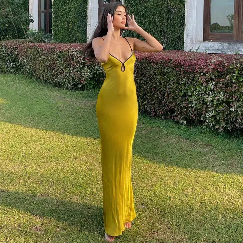 Satin Backless Maxi Dress Elegant Pleated Maxi Dress