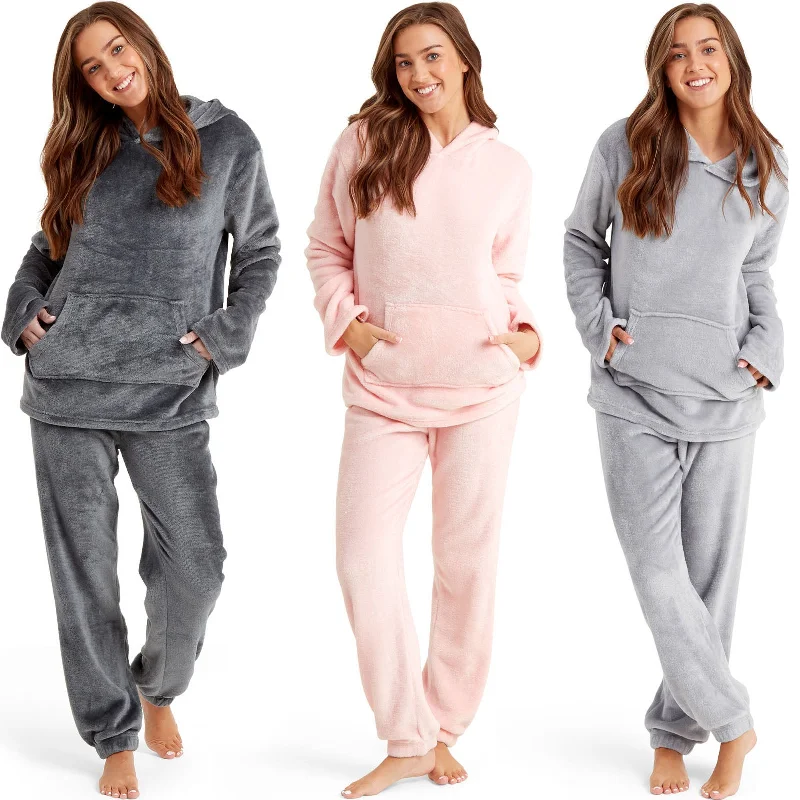 Snuggaroo Womens Soft Fleece Hooded Loungewear Set Hoodie with Ribbed Cuffs Snug Fit Comfort Snuggaroo Womens Soft Fleece Hooded Loungewear Set Hoodie with Ribbed Cuffs Snug Fit Comfort