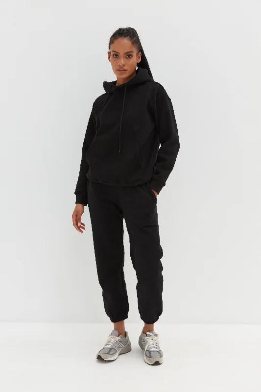 Sojo Hoodie - Black Hoodie with Hem Lace Feminine Delicate