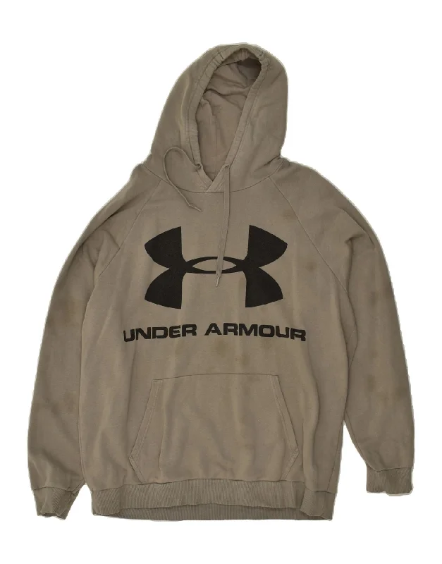 UNDER ARMOUR Mens Tall Graphic Hoodie Jumper XL Grey Cotton Hoodie with Hem Patch Decorative Personalized