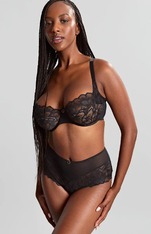 Allure Balcony Bra In Black & Latte - Panache Soft Lace Bra