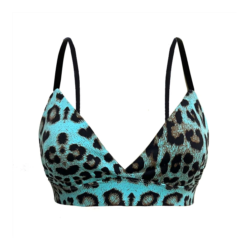 Adjustable Pole Dance Sports Bra Novinha Floripa Animal Print Blue Soft Stretch Bra