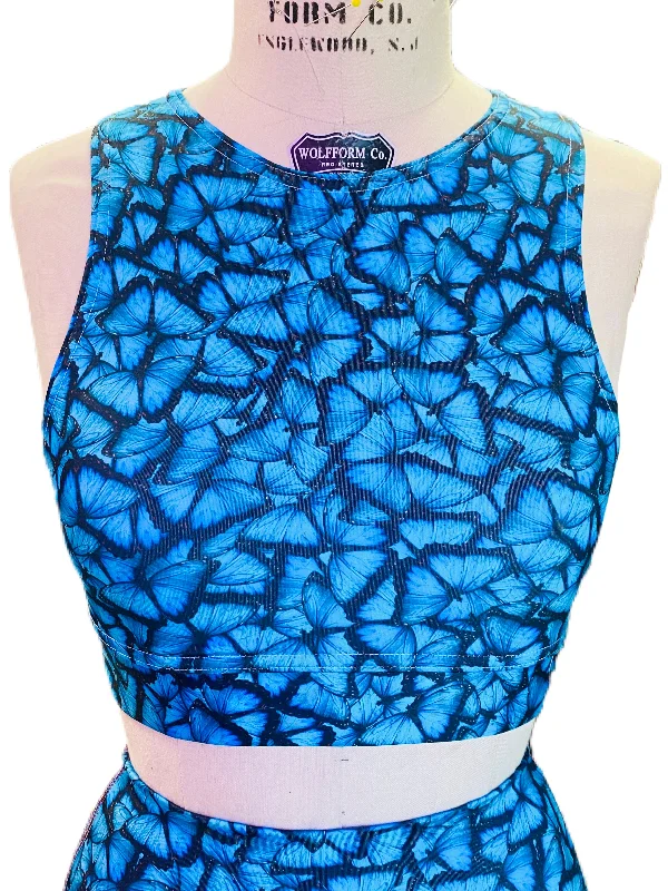 Blue Butterfly Crew Neck Sports Bra Seamless Bra Design