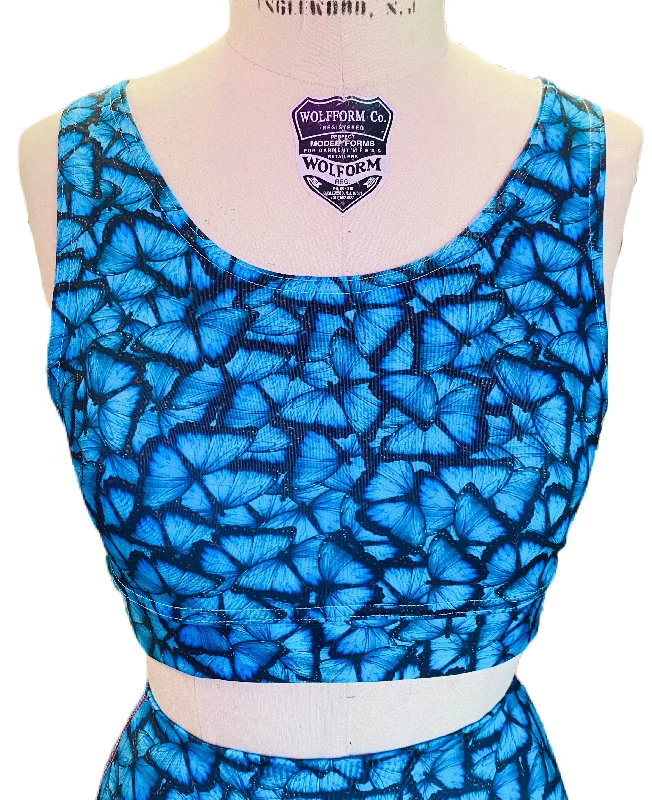 Blue Butterfly Scoop Neck Sports Bra Contour Bra Style