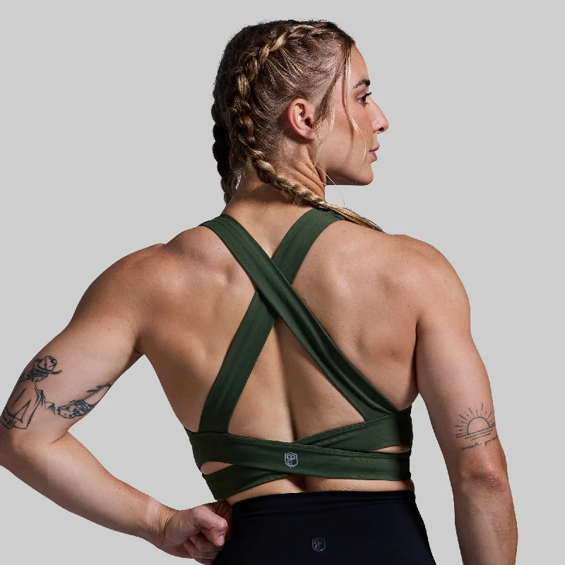 Double Cross Sports Bra (Tactical Green) Fashionable Push-Up Bra