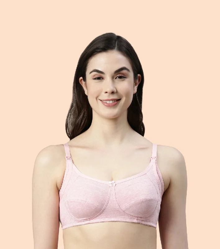 Enamor Eco-Melange MT02 Sectioned Lift and Support Cotton Nursing Bra for Women- High Coverage, Non Padded and Wirefree - Orchid Melange Contour Bra Style