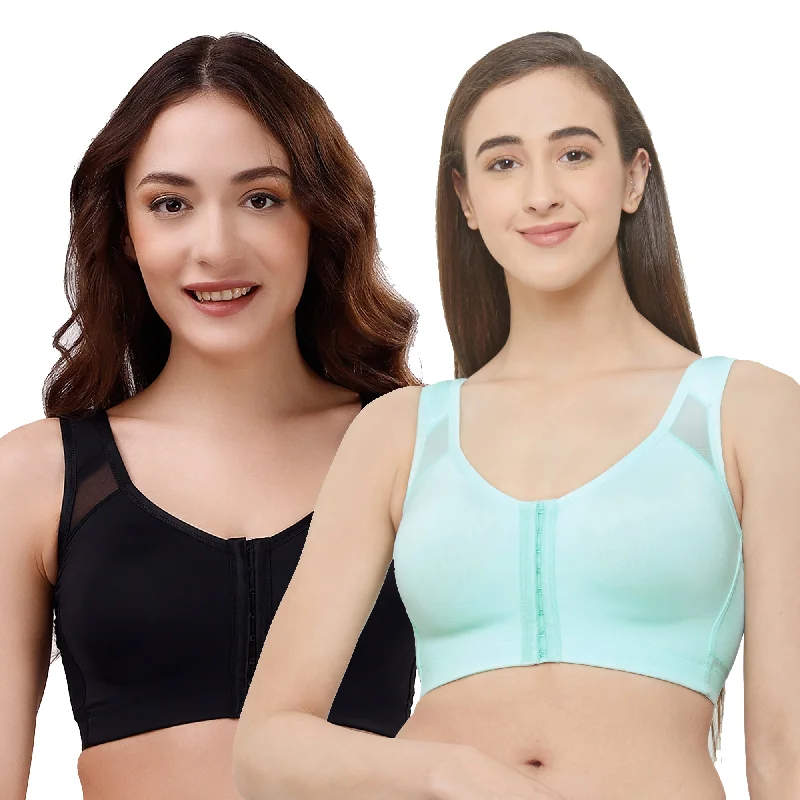 Front Closure Full Coverage Non Padded Non Wired Bra-Combo CB-334 Sporty Wireless Bra