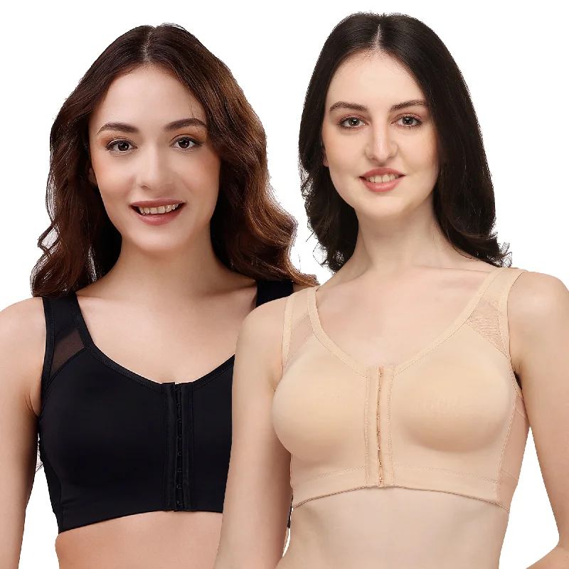 Front Closure Full Coverage Non Padded Non Wired Bra-Combo CB-334 Soft Mesh Bralette