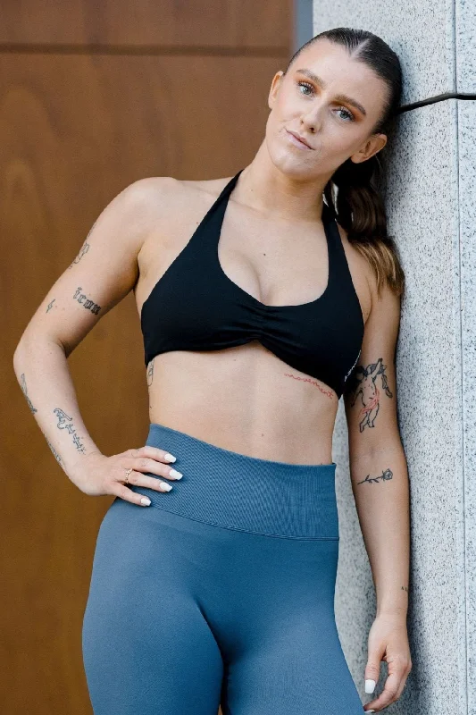 LUX HALTER SPORTS BRA | BLACK Sporty Compression Bra