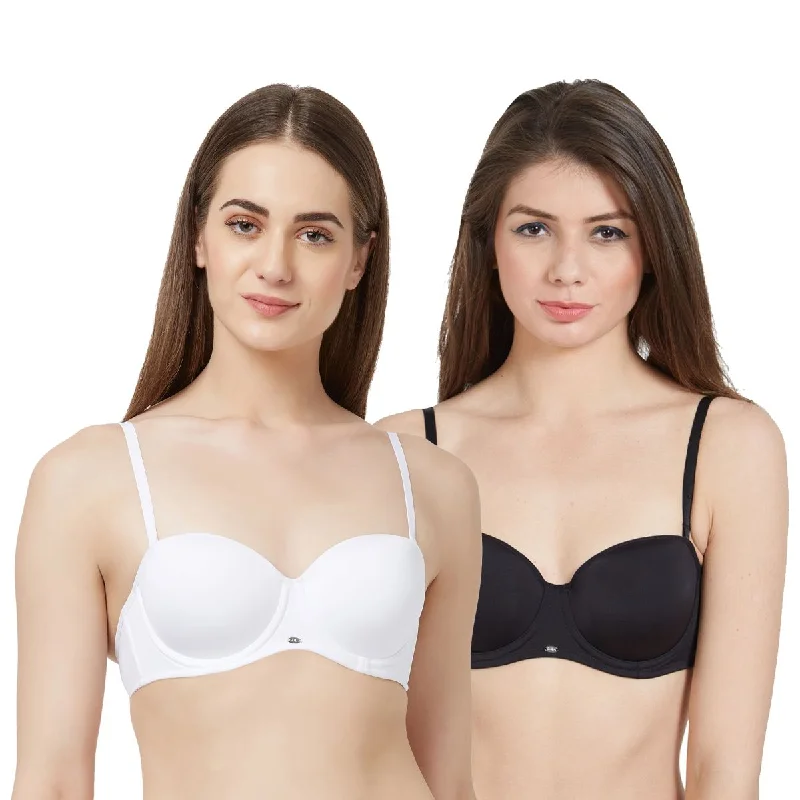 Medium Coverage Padded Wired Strapless Bra with Detachable Straps (Pack Of 2) FB-508A Light Seamless Bra