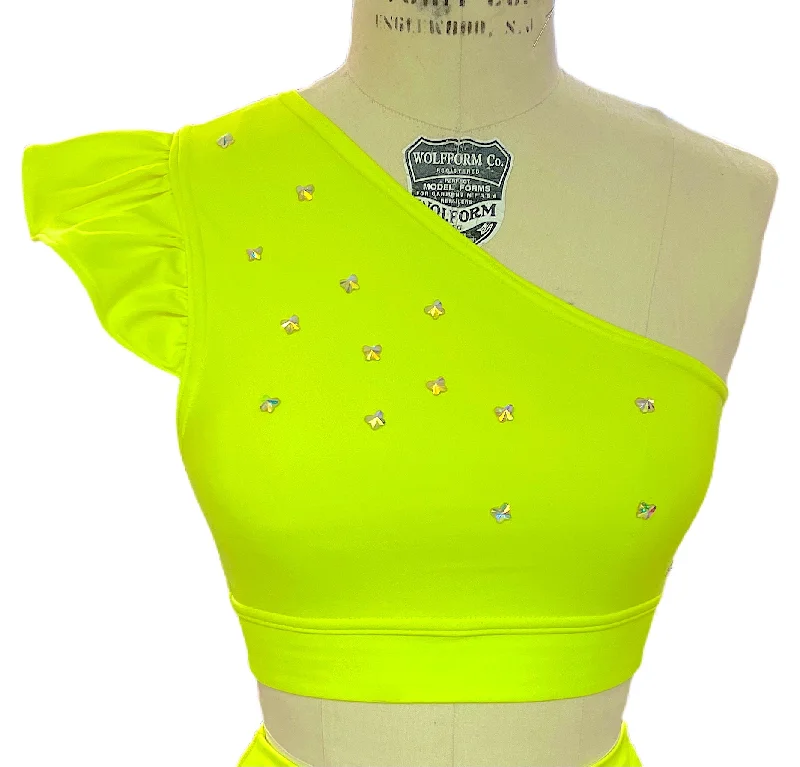 Neon Yellow Crystal Flutter Bra Full Coverage Bra