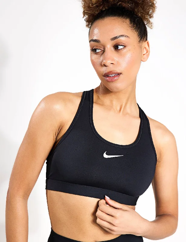 Swoosh Medium Support Bra - Black/White Elegant Satin Bralette