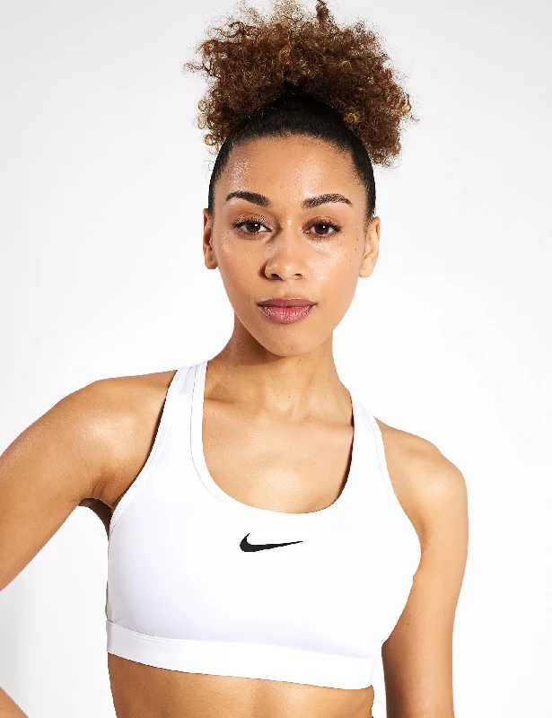 Swoosh Medium Support Bra - White/Stone Mauve/Black Lightly Padded Bra