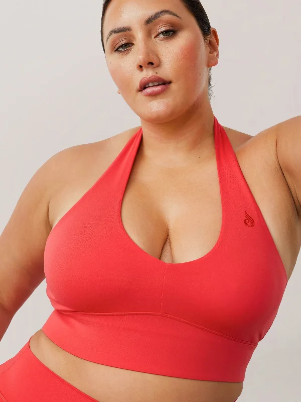 NKD Arch Halter Sports Bra - Red Stretchy Wireless Bra