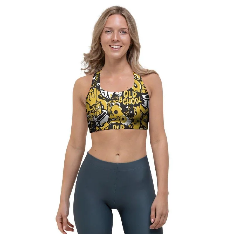 Old School HipHop Print Sports Bra Active Support Bra