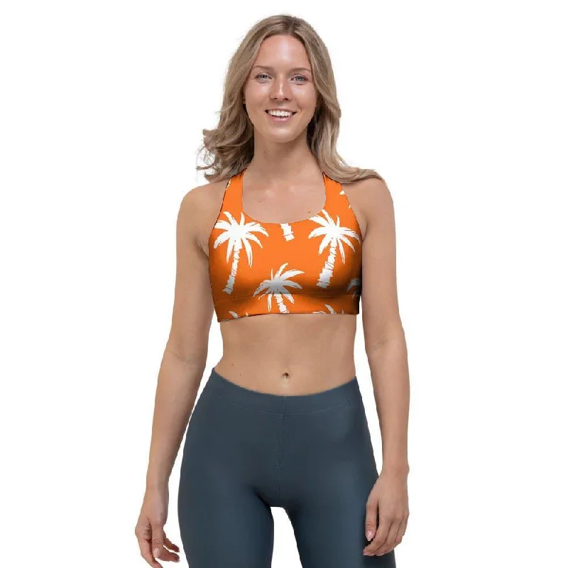 Orange Hawaiian Palm Tree Print Sports Bra Seamless Wireless Bra