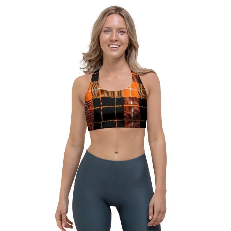 Orange Plaid Tartan Sports Bra Soft Lace Bralette