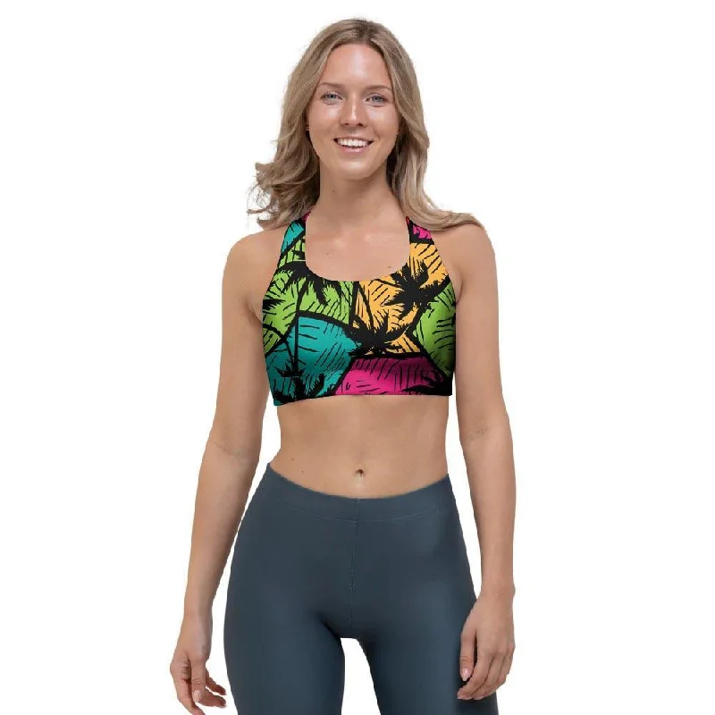 Palm Leaf Hawaiian Print Pattern Sports Bra Lightweight Cotton Bra