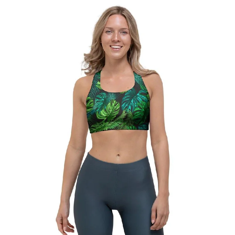 Palm Leaf Tropical Print Sports Bra Breathable Comfort Bra