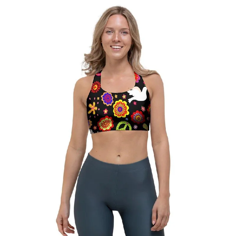 Peace Sign Hippie Sports Bra Wireless Lace Bra