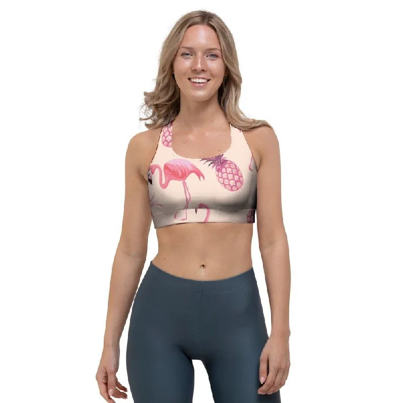 Pineapple Flamingo Print Sports Bra Sports Support Bra