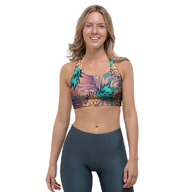 Pineapple Hawaiian Print Sports Bra Soft Support Bra