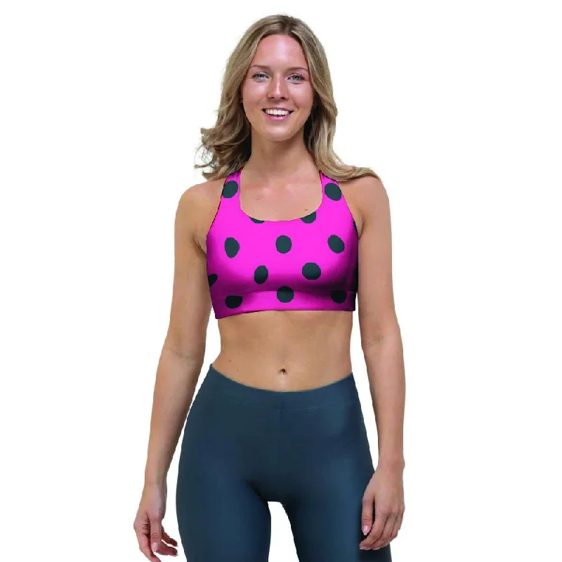 Pink And Black Polka Dot Sports Bra Trendy Sports Bra