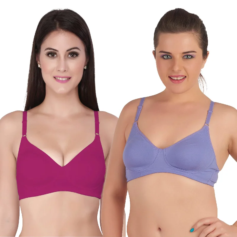 Semi Coverage Encircle Non Padded Non Wired Cotton Bra (PACK OF 2) CB-305 Elegant Lace Bralette