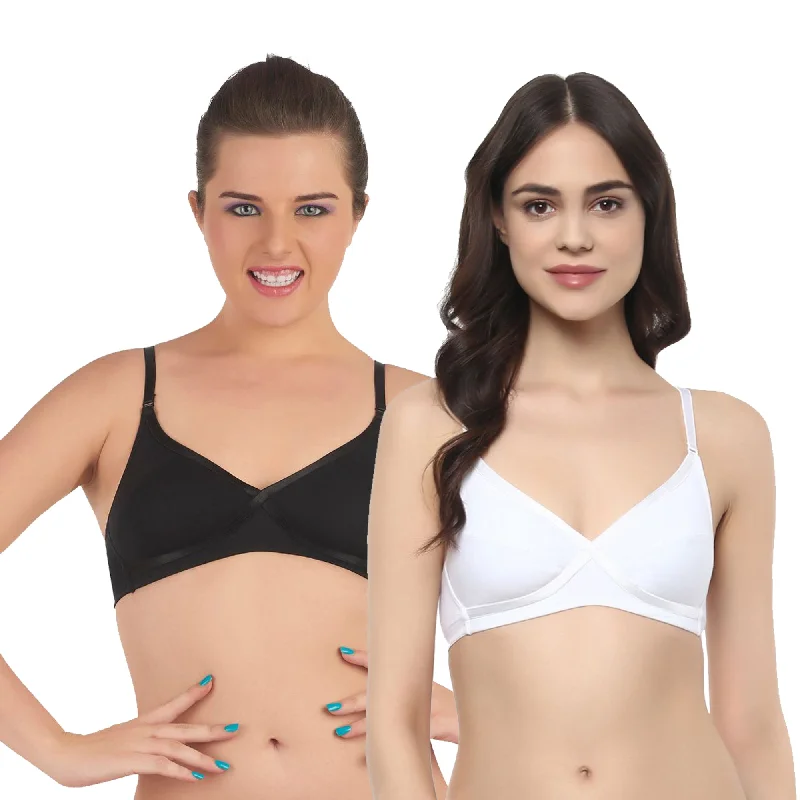 Semi Coverage Non Padded Non wired Cross Over Seamless Bra (PACK OF 2) CB-402 Lightweight Cotton Bra