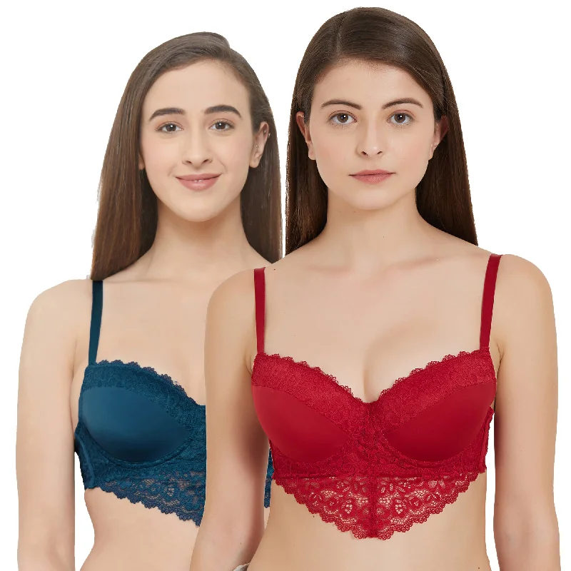 Semi/Medium Coverage Padded Wired Lace Demi Cup Bra (Pack Of 2) FB-546 Light Seamless Bra