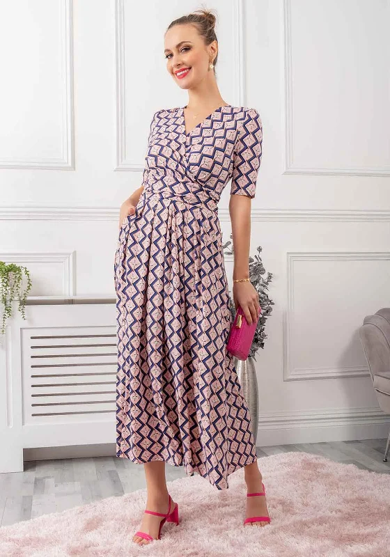 Jolie Moi Denise Bird Print Maxi Dress, Pink Cozy Cold-Shoulder Maxi Dress