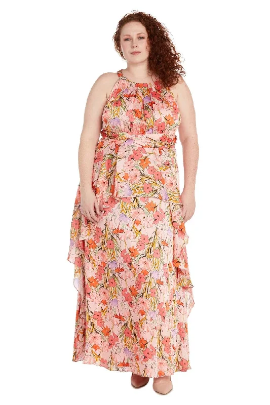 R&M Richards 1118W Plus Size Long Floral Maxi Dress Elegant Silk Maxi Dress