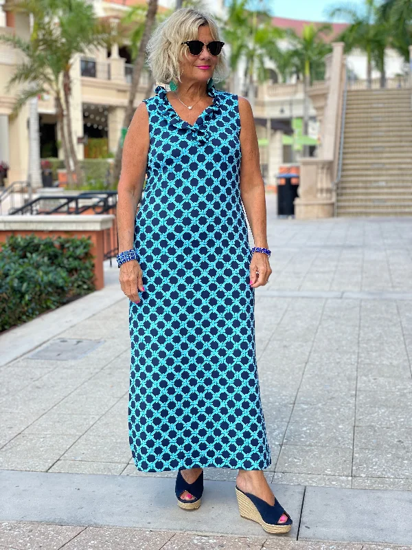 SEASIDE BLUES RUFFLE MAXI DRESS Classic A-Line Maxi Dress