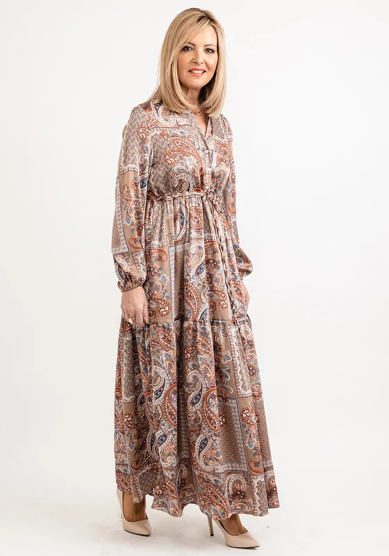 Seventy1 Paisley Print Maxi Dress, Bronze Multi Stylish Button-Up Maxi Dress