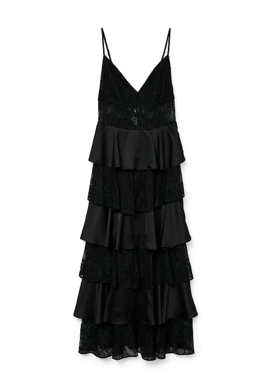 Vero Moda Dinna Lace Ruffle Maxi Dress, Black Cozy Wrap Maxi Dress