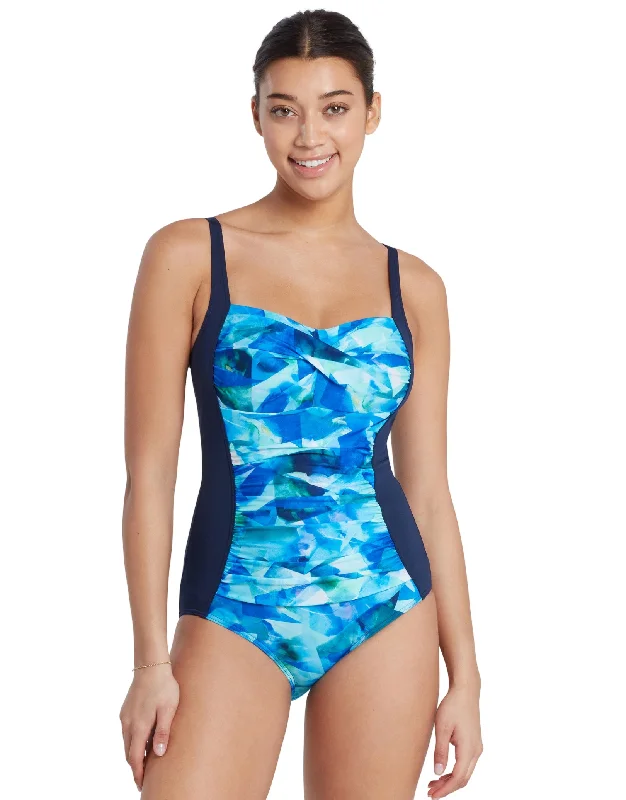 Aqua Digital Ruched Front Adjustable Swimsuit - Navy/Blue Full Coverage Swimsuit