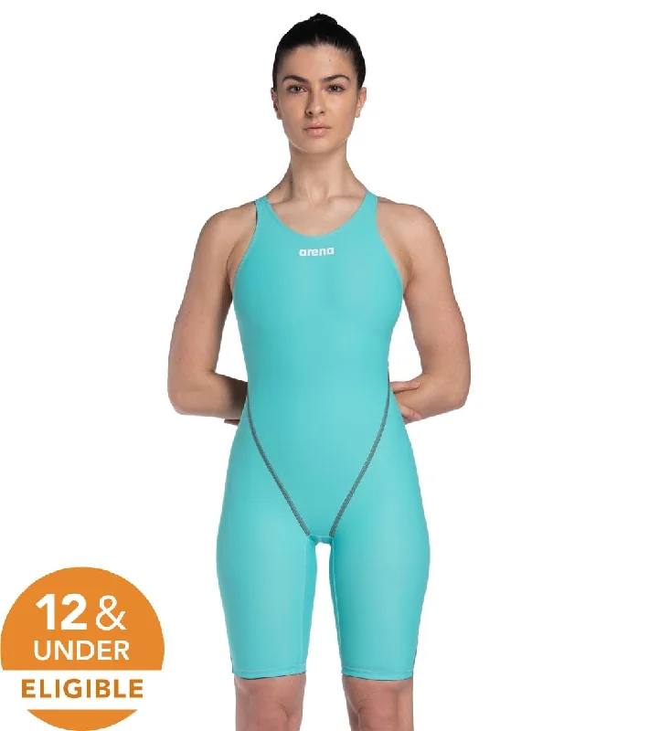 Arena Women's Powerskin ST Next Open Back Tech Suit Swimsuit Aquamarine Button-Front Swimsuit