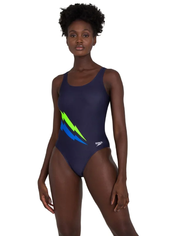 Core Placement U-Back Swimsuit - Navy/Blue/Yellow Push-Up Bikini Top