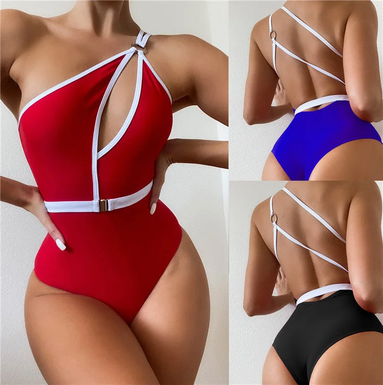 custom bikini One Piece One Shoulder Women Blue Swimsuit Sexy Monokini 2023 Vintage Swimwear Look