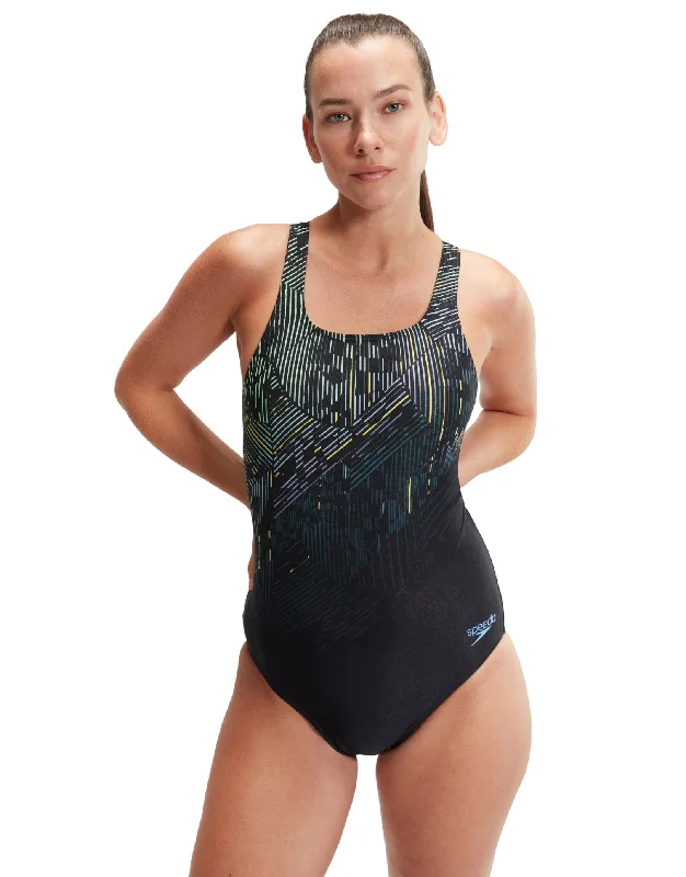 Digital Printed Medalist Swimsuit - Black/Green Beach Ready Swimsuit