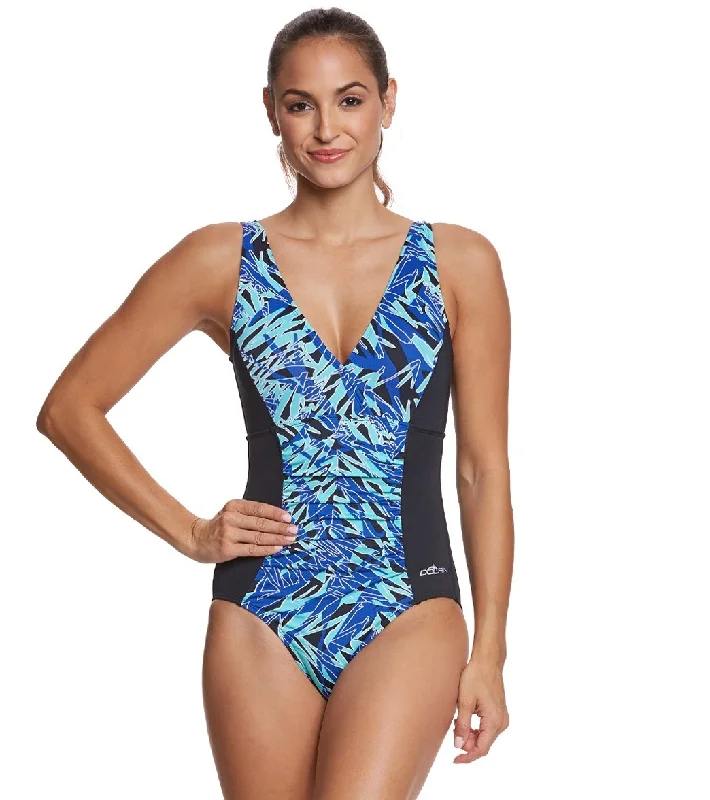 Dolfin Aquashape Women's St Lucia Shirred One Piece Swimsuit Blue Luxury Swimsuit Style