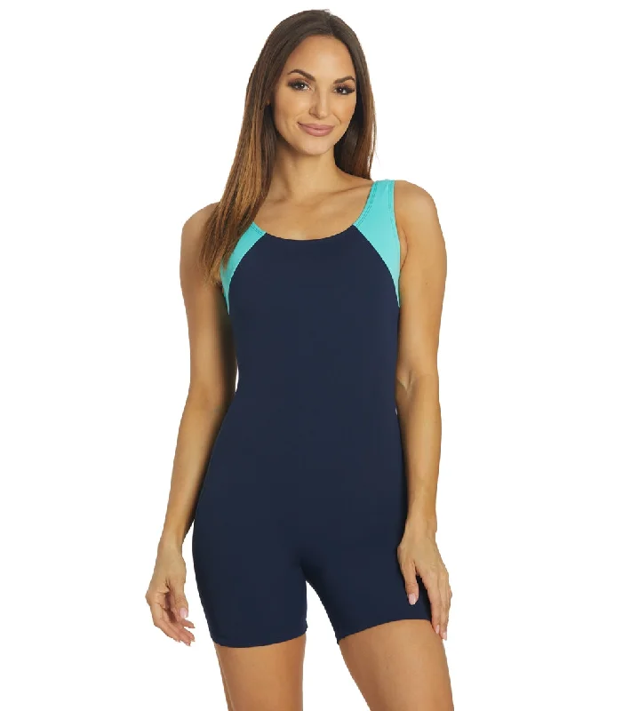 Dolfin Women's Aquashape Aquatard Color Block Unitard Swimsuit  Navy/Mint Trendy Swimsuit Bottoms