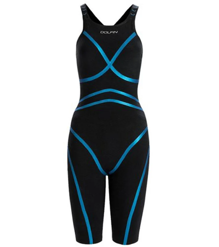 Dolfin Women's Lightstrike Bonded Open Back, Regular Torso,Tight Leg, Tech Suit Swimsuit Black Casual Swim Dress