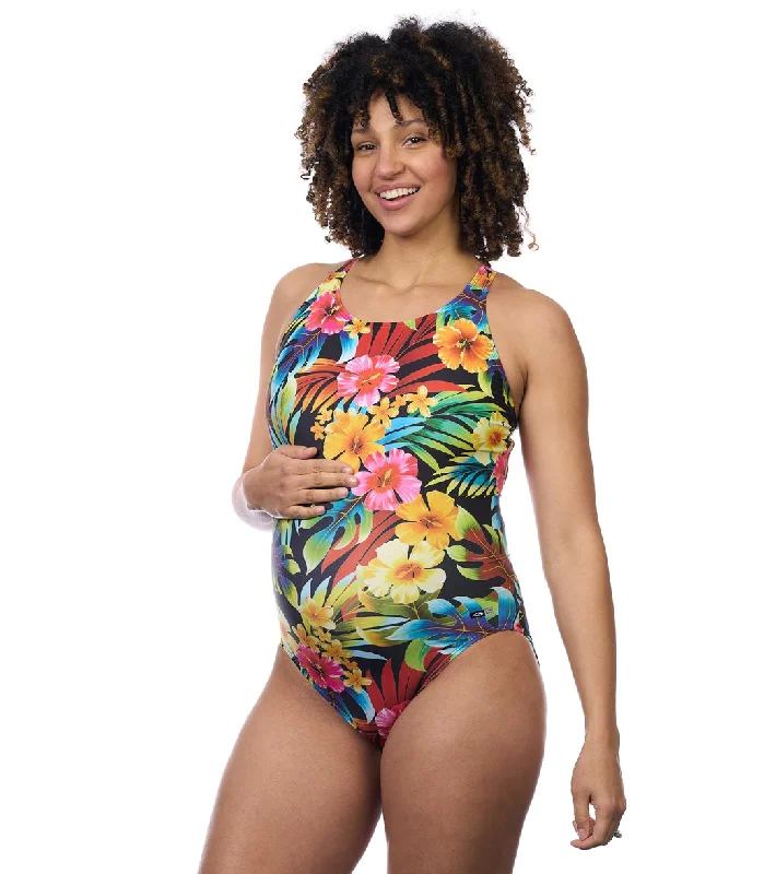 EQ Swimwear Women's Tropical Hawaiian Harmony Extra Long Torso One Piece Swimsuit Fun Pattern Swimsuit