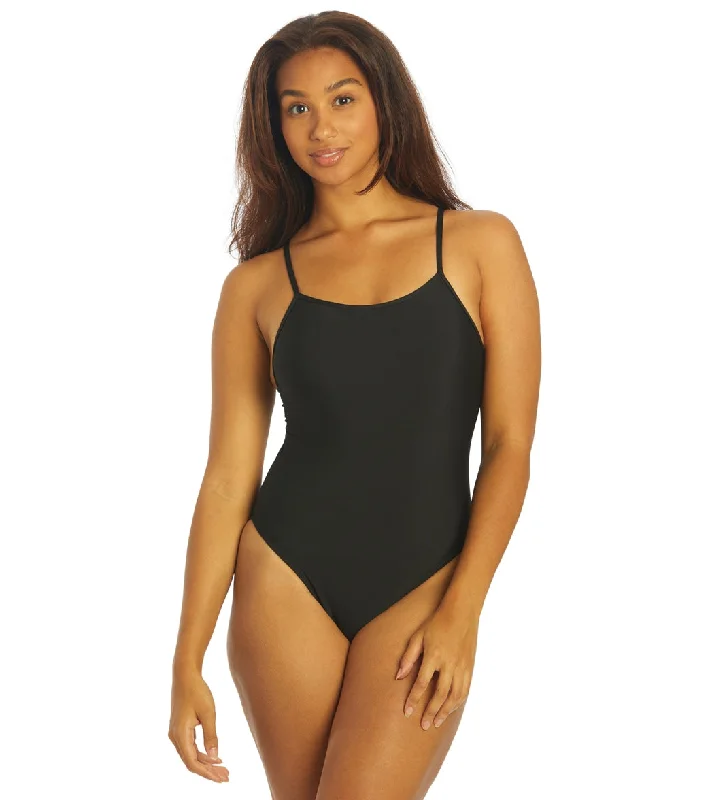 JOLYN Women's Chevy Solid One Piece Swimsuit Black Comfortable Tankini Set