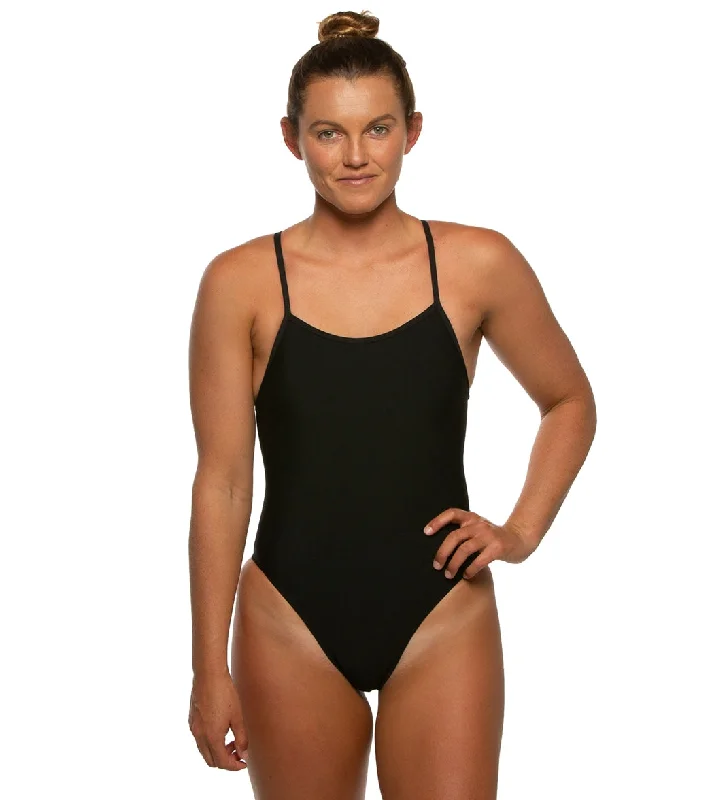 JOLYN Women's Perry Solid One Piece Swimsuit Black Beachy Ruffle Bikini