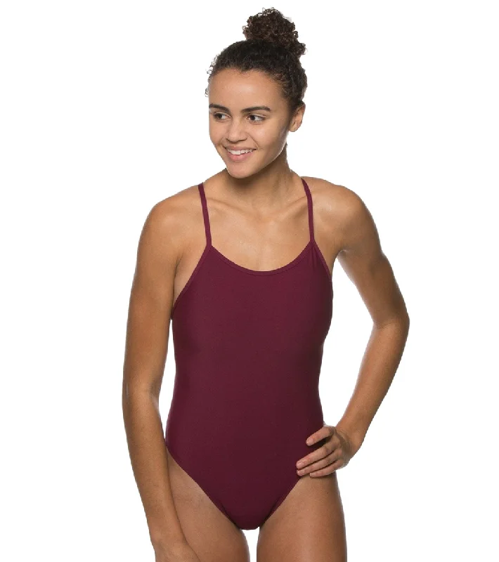 JOLYN Women's Perry Solid One Piece Swimsuit Cabernet Stylish Swimsuit Set