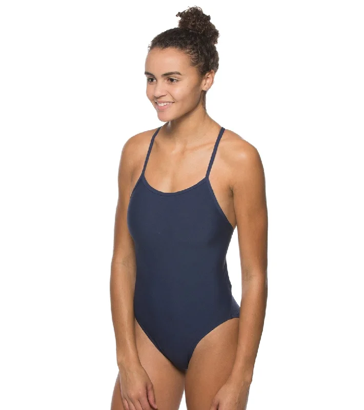 JOLYN Women's Perry Solid One Piece Swimsuit Navy Deep-V Swimsuit Design