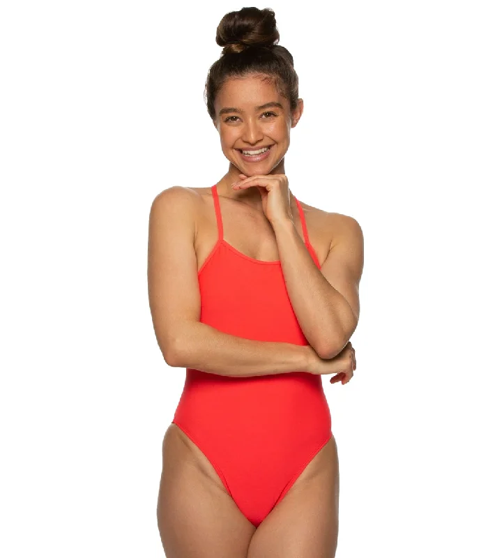 JOLYN Women's Perry Solid One Piece Swimsuit Strawberry Swimsuit with Skirt